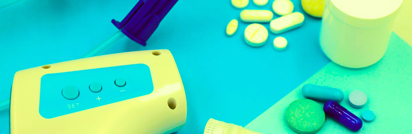 Medical supplies flat lay